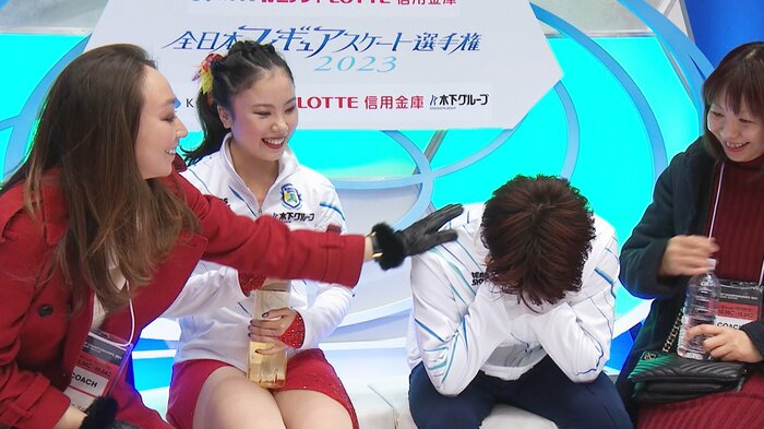キスクラで涙を流す森田(2023年全日本選手権)