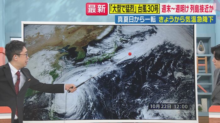 台風は26日に温帯低気圧に変わる見通し(関西テレビ「旬感LIVEとれたてっ!」より)