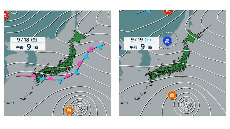 秋雨前線19日以降は天気図上で確認しづらくなる予想