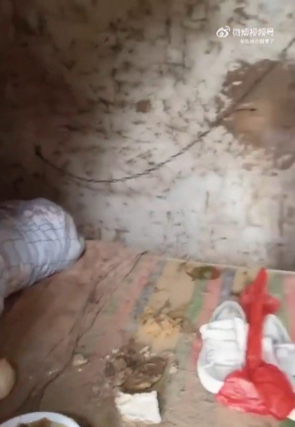 女性が監禁されていた小屋の内部（中国SNSより）