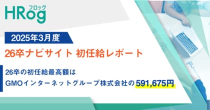 26卒の初任給最高額は、GMOインターネットグループ株式会社の591,675円【2025年3月度 26卒ナビサイト 初任給レポート】