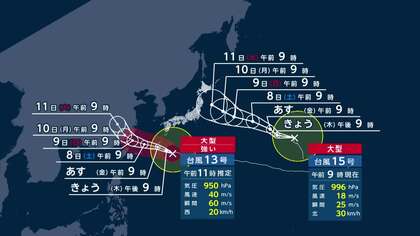 【台風情報】日本周辺に“ダブル台風”　台風13号あす沖縄本島直撃へ　空の便欠航、約7万5000人に影響か