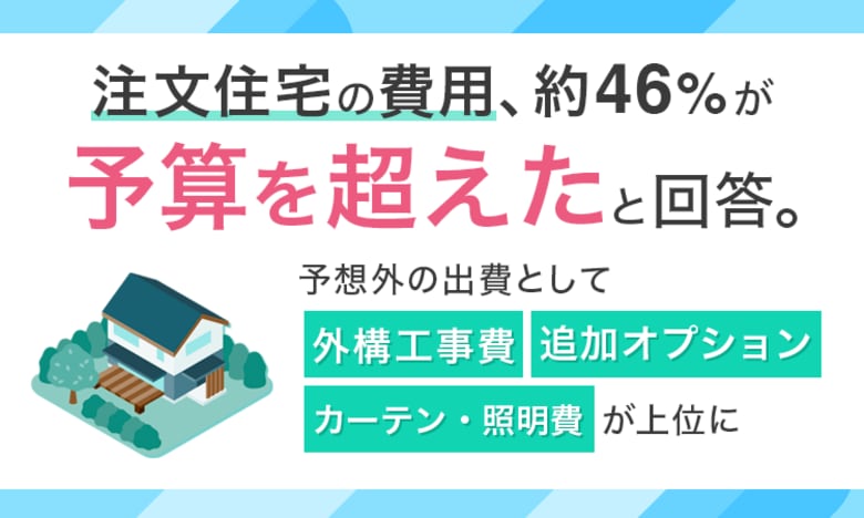 注文住宅の費用、約46%が「予算を超えた」と回答。予想外の出費として「外構工事費」「追加オプション」「カーテン・照明費」が上位に