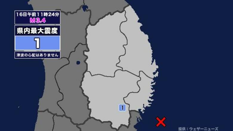 【地震】岩手県内で震度1 宮城県沖を震源とする最大震度1の地震が発生 津波の心配なし｜FNNプライムオンライン