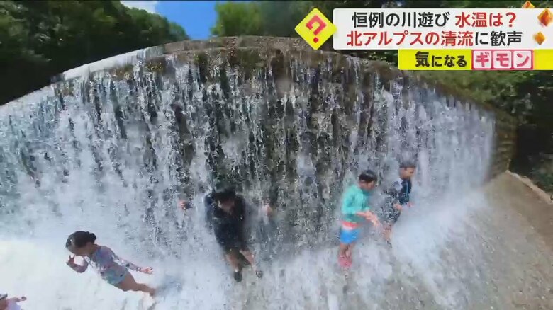 「冷たくて気持ちいい！」滝から水温19℃の水　“スプラッシュ・リバー”に子供たちが大はしゃぎ　長野・大町市｜FNNプライムオンライン