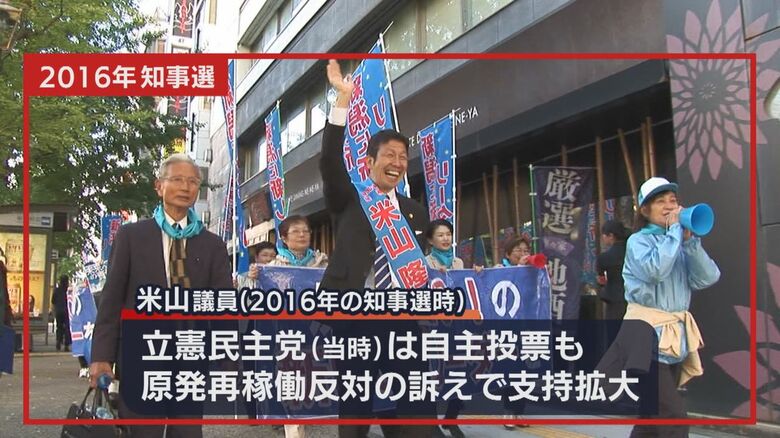 2016年の知事選で勝利した米山議員