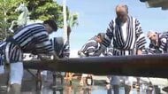 博多祇園山笠　舁き棒を洗い清める「棒洗い」神事　祭り期間中の安全を祈願　福岡