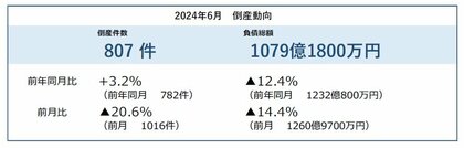 2024年6月の企業倒産807件、26カ月連続で前年同月を上回る 6月としては過去10年で最多 ― 全国企業倒産集計2024年6月報
