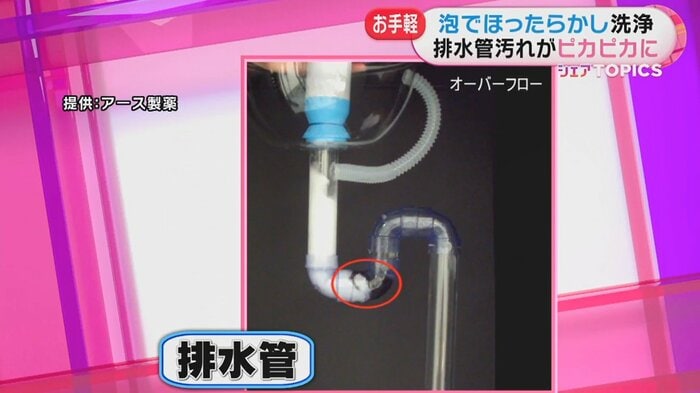 赤で囲った部分は髪の毛。泡によって流されていく