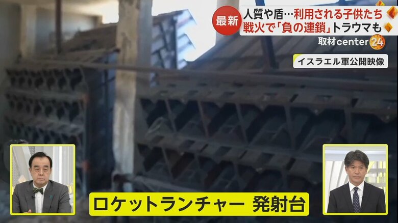 ガザ地区北部にあるボーイスカウト関連施設に並べられたロケットランチャーの発射台