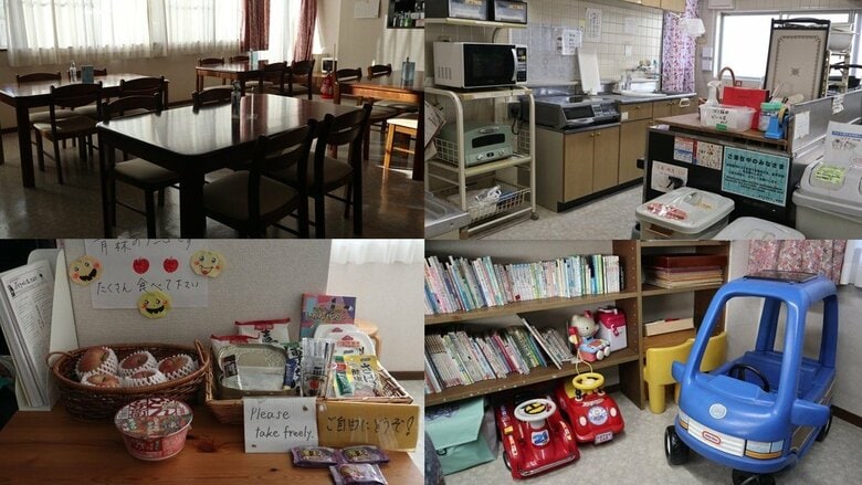 ぶどうのいえの中には生活に必要なものの他に絵本やオモチャもある