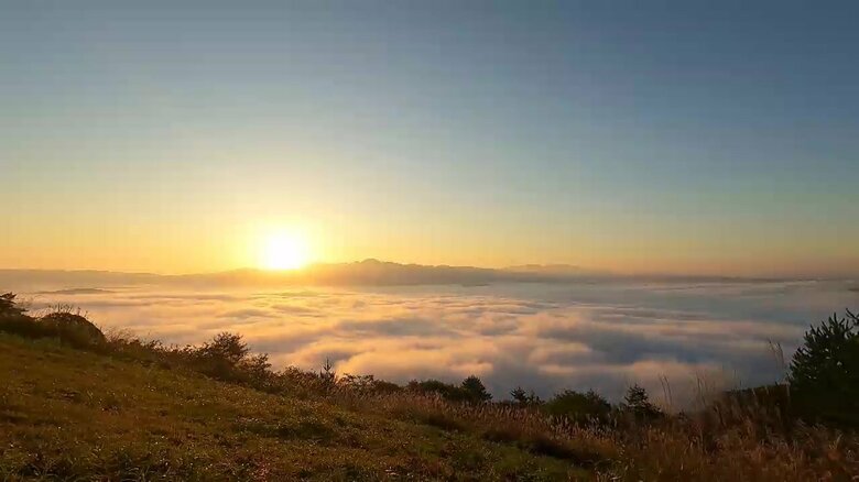 一面に広がる「雲海」（遠野市の高清水展望台、午前6時頃）