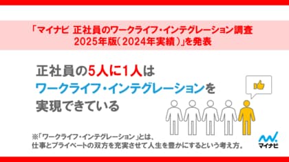 「マイナビ 正社員のワークライフ・インテグレーション調査2025年版(2024年実績)」を発表