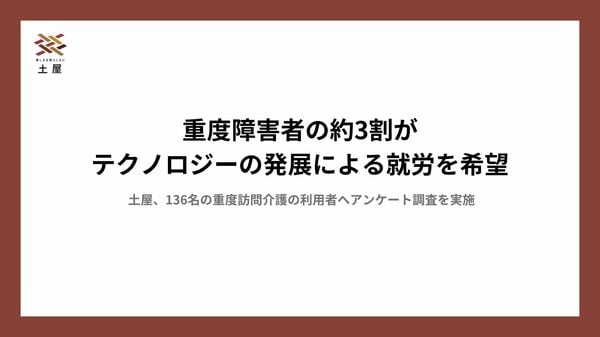 テクノロジーで変わる未来！重度障害者の約3割、「就労」に希望を抱く - 土屋調査