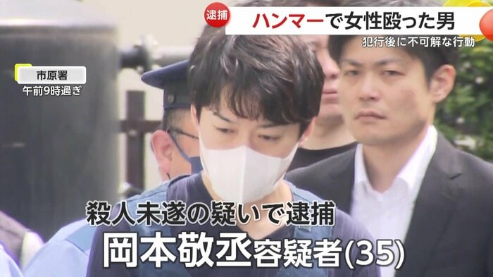 連行される岡本容疑者(35)