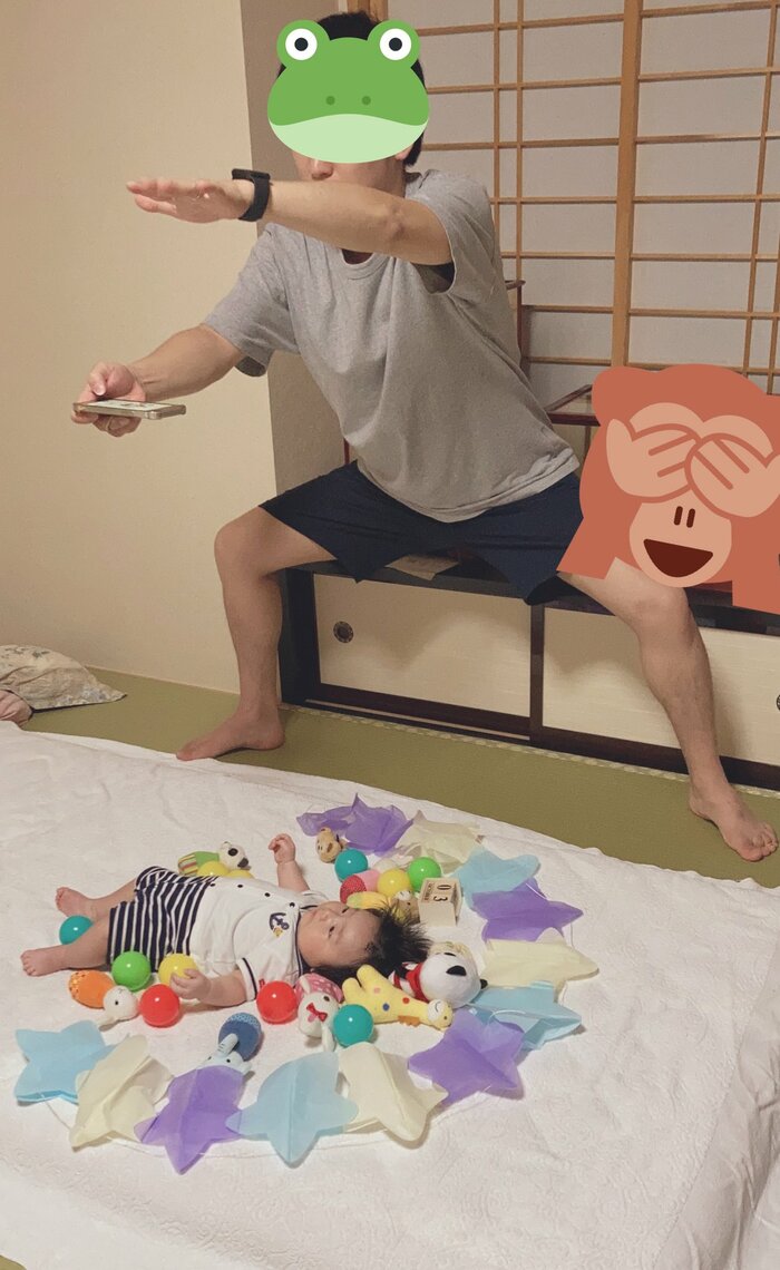 頑張って撮影するパパとそうたくん