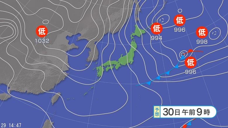 【大雪情報】東北と東日本から西日本では日本海側を中心に大雪の恐れ　北陸70センチ、東北・近畿50センチ、東海40センチ　24時間予想降雪量（30日午後6時まで・多い所で）　交通障害に警戒｜FNNプライムオンライン