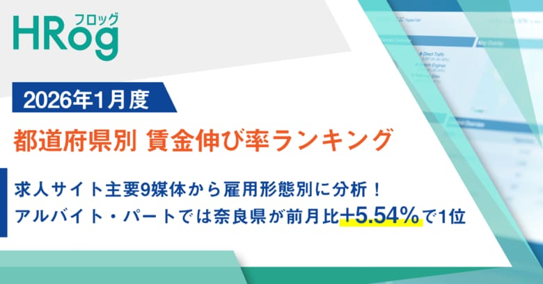 求人サイト主要9媒体から雇用形態別に分析！奈良県が前月比+5.54％で1位【2026年1月度 都道府県別 賃金伸び率ランキング】