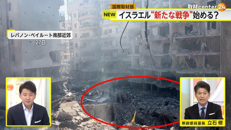 空爆によって、大きな穴が空いたヒズボラの本部