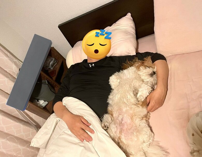 パパさんに寄り添ってぐっすり