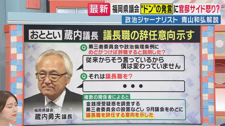 蔵内議長が9月議会をめどに辞任意向を表明（関西テレビ「旬感LIVE とれたてっ！」より）