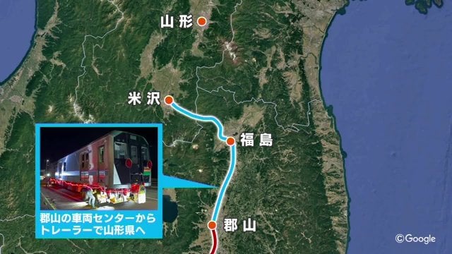 郡山からはトラックに載せ輸送