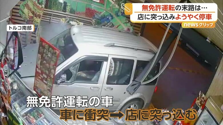 店に突っ込んだ瞬間の車（IHA）