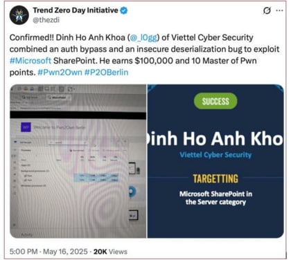 Viettel Cyber Security、Microsoft SharePointにおける深刻なゼロデイ脆弱性を発見および警告