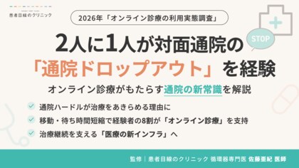 【オンライン診療 実態調査】2人に1人が対面通院の「ドロップアウト（通院の中断）」を経験。受診経験者の8割が支持する「オンライン診療」とは