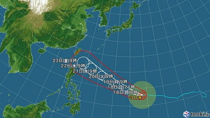 台風30号の進路予想図　日本気象協会 tenki.jpより