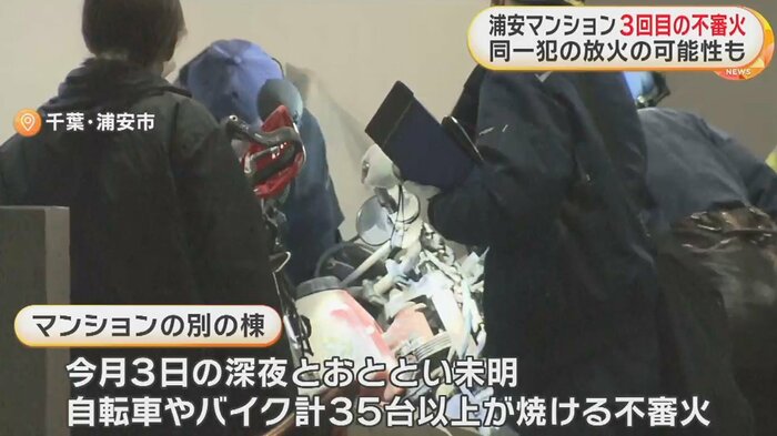 別の棟の駐輪場では、5月3日の深夜と13日未明の2回、不審火が起きた