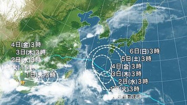 台風18号と熱帯低気圧の進路予想図　日本気象協会より