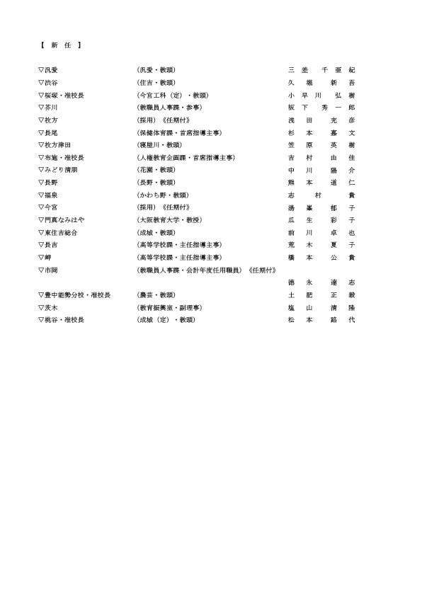 府立高校の校長・新任