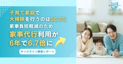 子育て家庭で大掃除を行うのは56.2%。家事負担軽減のため「家事代行」利用が6年で6.7倍に【キッズライン調査レポート】