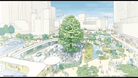 新宿駅西口の駅前広場に高さ30メートルのシンボルツリー　完成予想図を都が公表