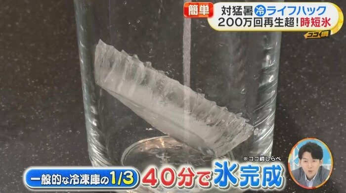 一般的な冷凍庫だと、作るのに2時間ほどかかる氷が…