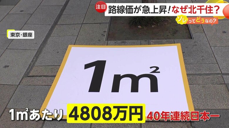 東京・銀座5丁目の1㎡あたりの土地の価格は4808万円で、40年連続で日本一。
