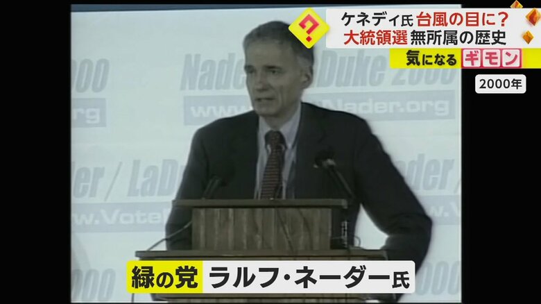 2000年の選挙では、緑の党のラルフ・ネーダー氏が民主党の票を奪い、大接戦に