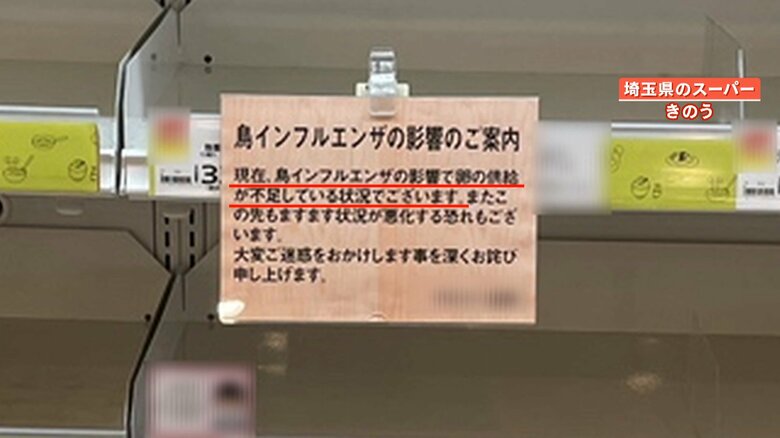 卵の商品棚の張り紙