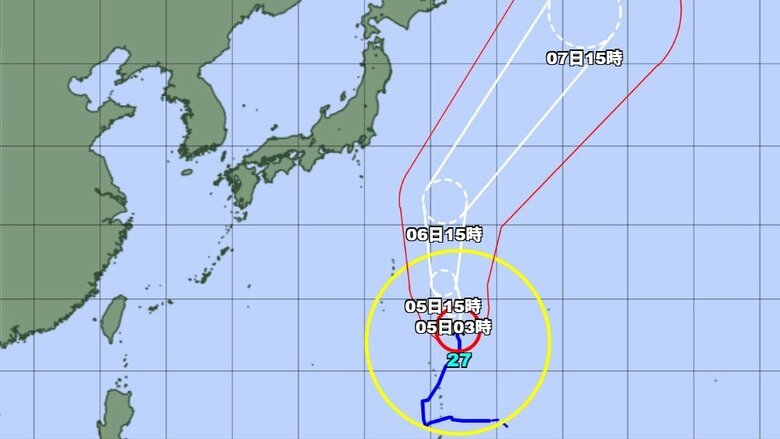 【台風情報】大型で非常に強い台風27号の進路予想　5日には中心気圧は925hPaまで下がる予想　非常に強い勢力で5日夕方からはじめにかけて小笠原諸島に接近する恐れ　高波や非常に強い風に注意・警戒｜FNNプライムオンライン
