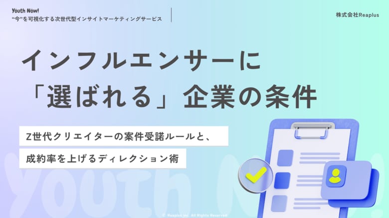 【Youth Now!若年層トレンド調査】Z世代インフルエンサーの“8割は案件を断る?”「選ばれる企業」と「断られる企業」を分ける決定的な違いとは