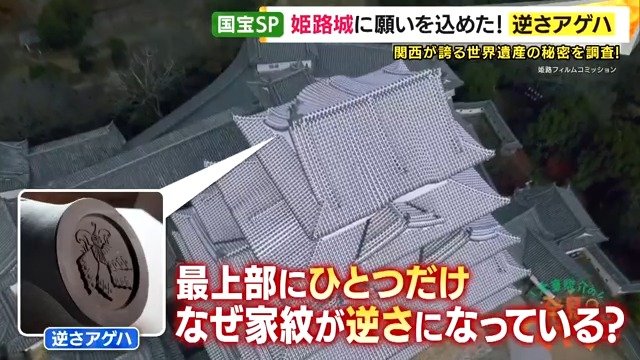 大天守の最上部にひとつだけ「逆さアゲハ」