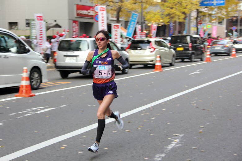 細田あい選手（2025年11月の全日本実業団対抗女子駅伝　エディオン提供）
