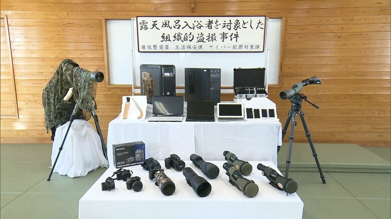 押収された迷彩服や望遠レンズ、カメラ