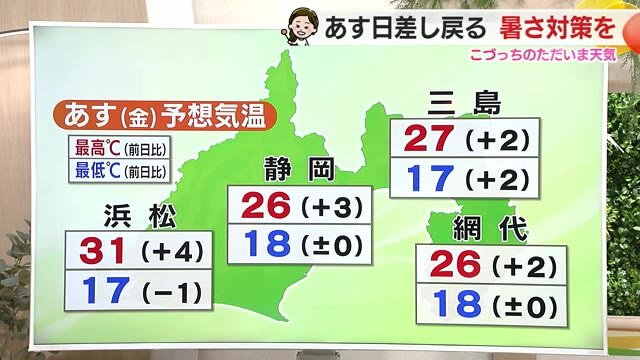 24日は暑さ戻る　浜松では真夏日予想　週明けは梅雨前線の影響で雨に【静岡・ただいま天気 5/23】
