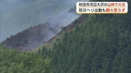 秋田市河辺で山林火災　火の勢い収まるも鎮火には至らず（18日午後6時時点）　建物被害・けが人なし