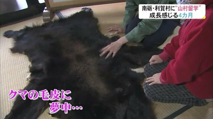 男の子2人はクマの毛皮に夢中