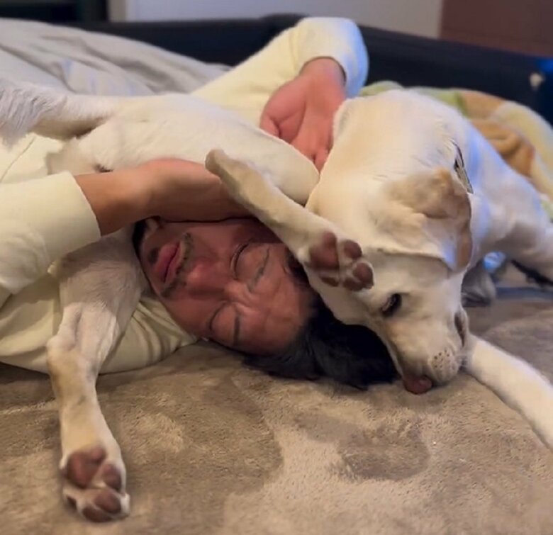 上に乗ってゴロゴロ