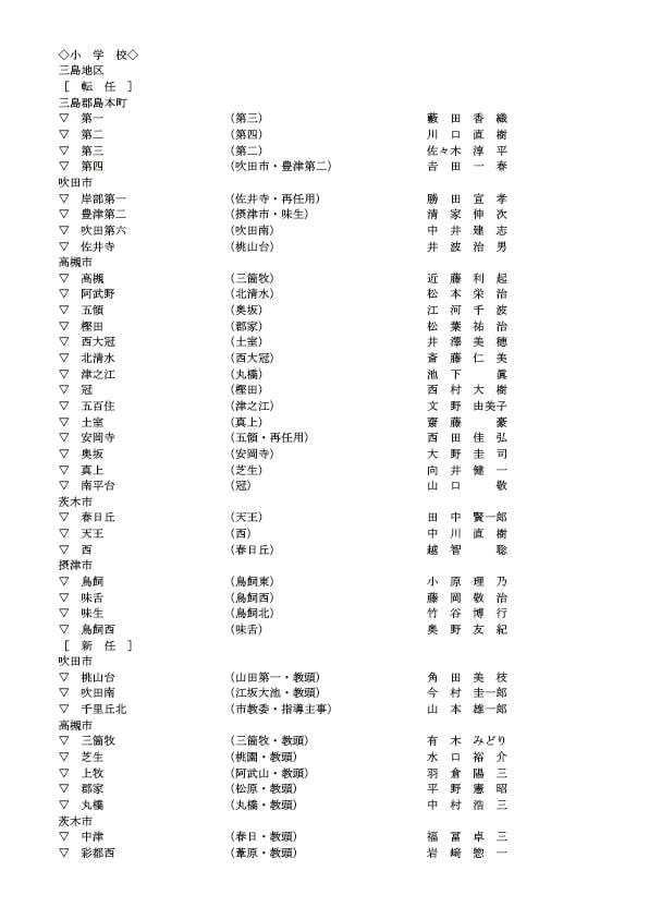 小学校の校長・転任・新任
