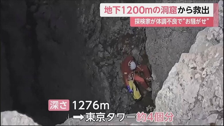 レスキューチームが洞窟の下へ…